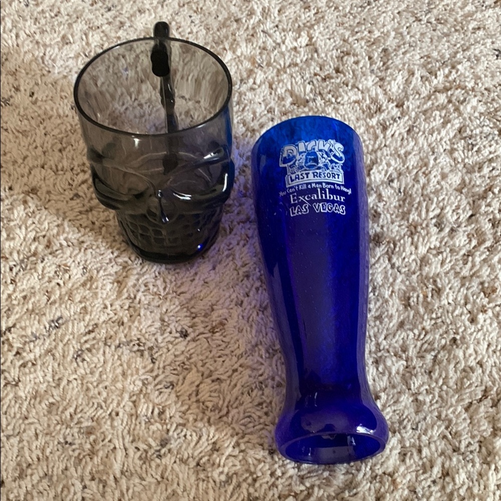 Blue Excalibur Las Vegas Souvenir Glass & Skull Cup